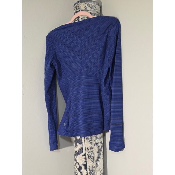 Lululemon Swiftly Tech Long Sleeve Shirt Blue Black Striped Size 8 Running Top - Picture 2 of 6
